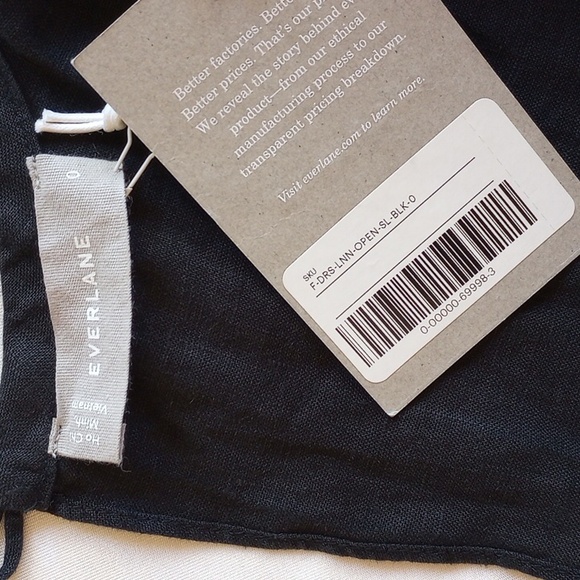 NWT $88 Everlane The Linen Open Back Dress 0 Tiered Black - Picture 5 of 10